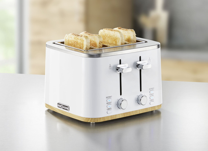 Küchengeräte-Serien - BOB HOME Frühstücksserie mit edlem Holzdekor, in Farbe WEISS, in Ausführung 4-fach-Toaster