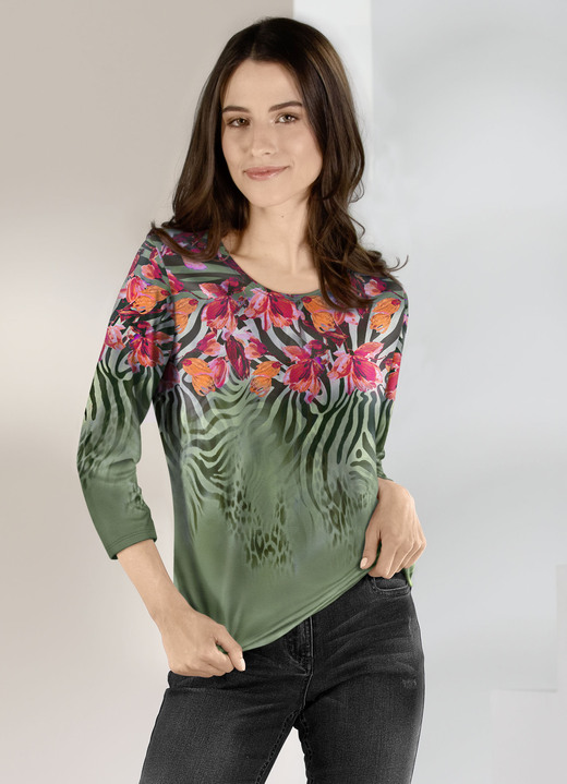 Klaus Modelle - Pullover in Feinstrick, in Größe 036 bis 052, in Farbe OLIV-MULTICOLOR