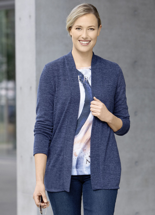 - Strickjacke in Feinstrick, in Größe 036 bis 052, in Farbe BLAU MELIERT