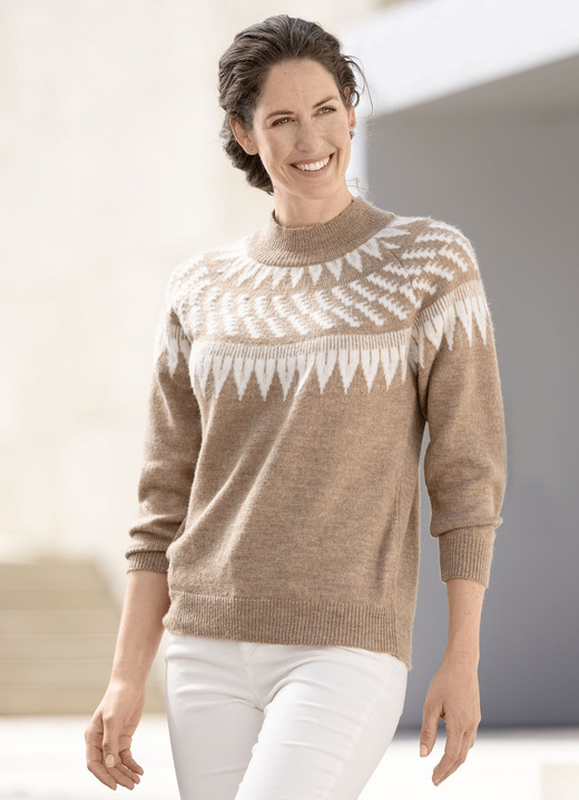 Pullover - Pullover mit Norwegermuster, in Größe L(44/46) bis XS(32/34), in Farbe CAMEL-ECRU Ansicht 1