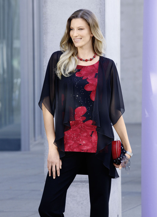 - Tunika mit Chasuble aus Chiffon, in Größe 038 bis 054, in Farbe SCHWARZ-ROT