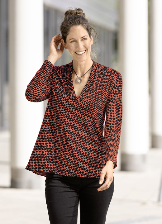 Shirts - Shirt in leicht ausgestellter Form in 2 Farben, in Größe 036 bis 046, in Farbe SCHWARZ-TERRAKOTTA Ansicht 1