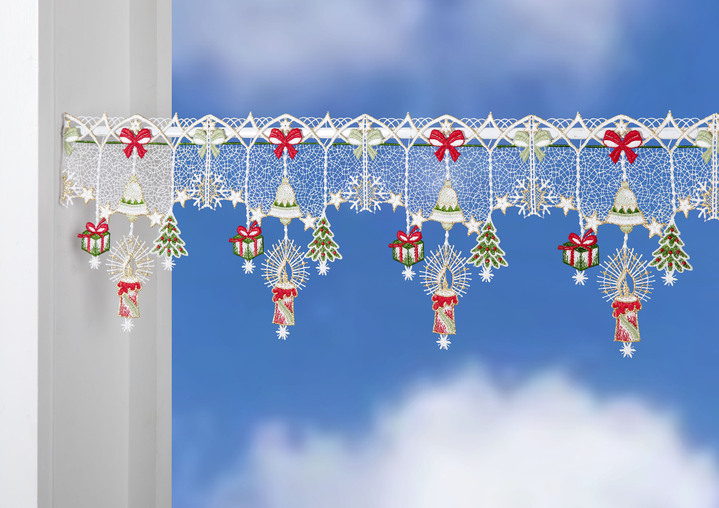 Fensterbilder - Weihnachtliche Stangendekoration aus echter Plauener Spitze, in Größe 628 (H20xB 48 cm) bis 668 (H20xB112 cm), in Farbe BUNT Ansicht 1