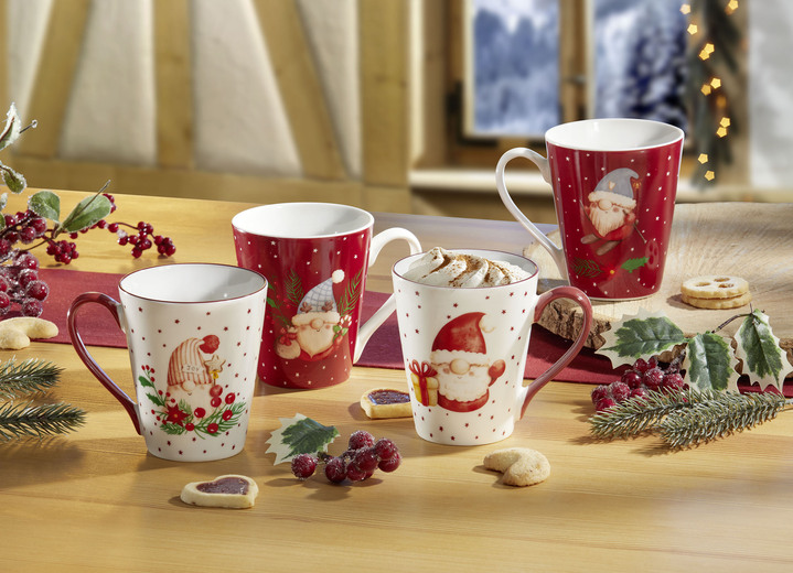 - Weihnachtstassen, 4er-Set, in Farbe ROT-WEISS Ansicht 1