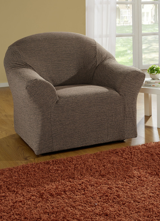 Sessel- & Sofaüberwürfe - Stretchbezüge, in Größe 101 (Sesselbezug) bis 106 (Stuhlbezug), in Farbe BRAUN Ansicht 1