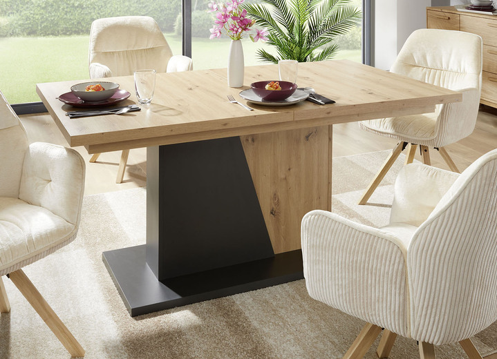Moderne Möbel - Esstisch mit Synchronauszug aus Aluminium, in Farbe ARTISAN EICHE-SCHWARZ Ansicht 1