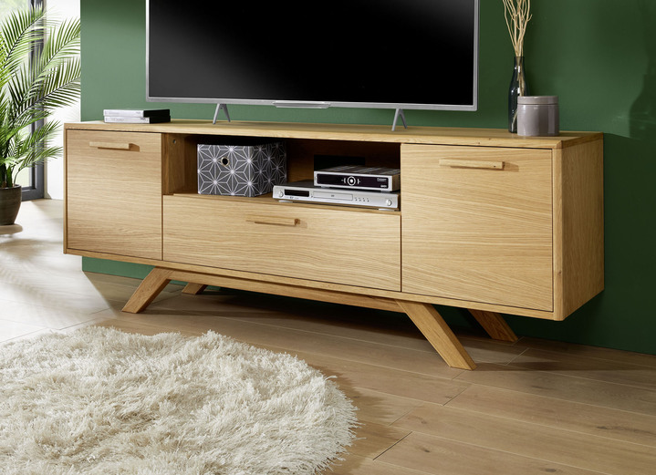 TV- & Hifi-Möbel - TV-Longboard mit massiven Holzbeinen und Holzgriffen, in Farbe EICHE