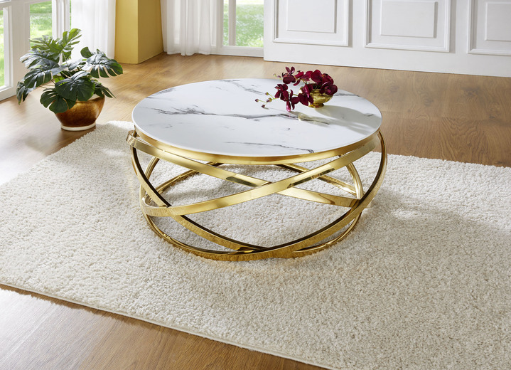 - Couchtisch mit runder Tischplatte, in Farbe GOLD-WEISS, MARMOR