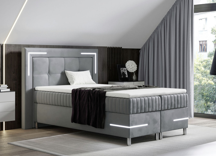 Wohnen - Boxspringbett mit LED-Beleuchtung und Topper, in Farbe SILBER Ansicht 1