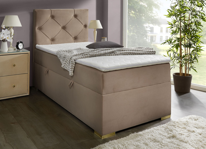 - Boxspringbett mit Bonnell-Federkern-Matratze und Topper, in Farbe BEIGE