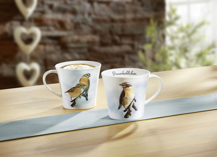 Geschenkideen - Henkelbecher mit Braunkehlchen-Motiv, in Farbe BUNT Ansicht 1