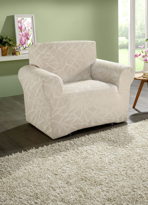 Sessel- & Sofaüberwürfe - Stretchbezüge mit optimaler Passform, in Größe 101 (Sesselbezug) bis 106 (Stuhlbezug), in Farbe CREME Ansicht 1