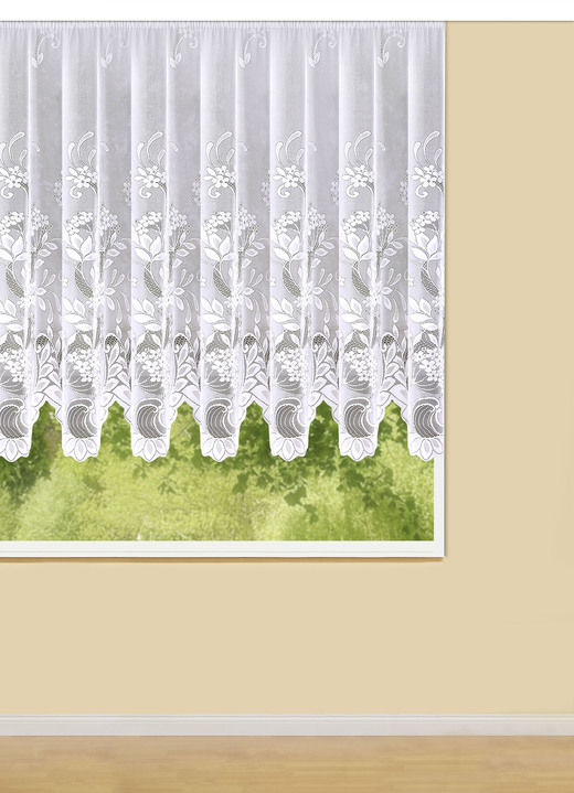 Klassisch - Blumenfenster-Store, in Größe 136 (H105xB300 cm) bis 174 (H160xB600 cm), in Farbe WEISS Ansicht 1