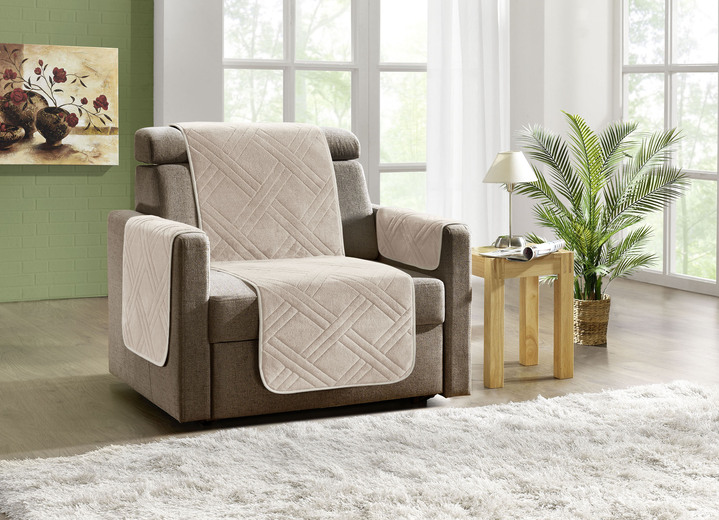 Sessel- & Sofaüberwürfe - Wohnaccessoires mit Bandeinfassung, in Größe 101 (Sesselschoner, 45x150 cm) bis 865 (2x Armlehnenschoner, 45x 70 cm), in Farbe BEIGE Ansicht 1