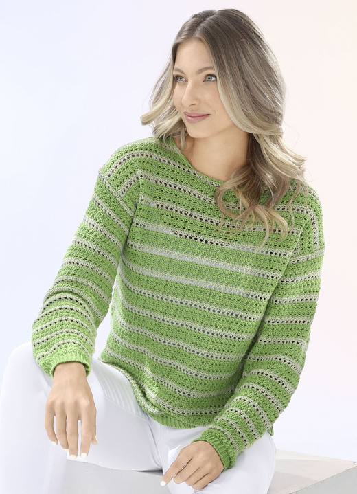 Langarm - Pullover in Ringelmuster, in Größe L(44/46) bis XS(32/34), in Farbe LIMETTE-SAND Ansicht 1