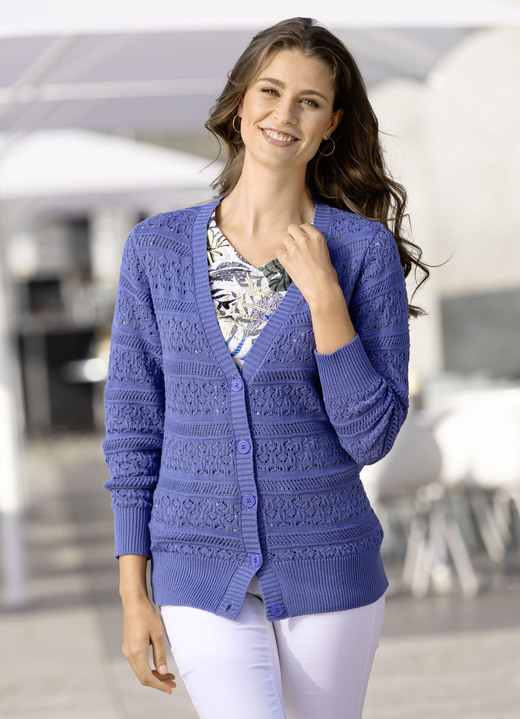 Basics - Strickjacke in Mustermix, in Größe 038 bis 054, in Farbe JEANSBLAU Ansicht 1