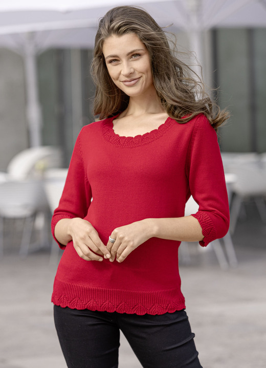 Basics - Pullover mit Wellenabschlüssen, in Größe 036 bis 052, in Farbe ROT Ansicht 1