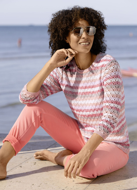 - Pullover in Ringeldessin, in Größe 036 bis 052, in Farbe ECRU-HUMMER-MULTICOLOR