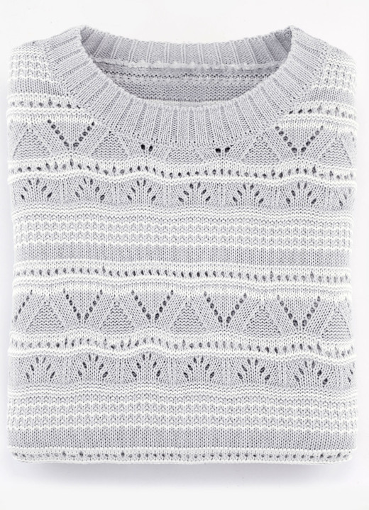 Pullover - Pullover in Ringeldessin Pullover - Pullover in Ringeldessin, in Größe 038 bis 058, in Farbe HELLGRAU-WEISS
