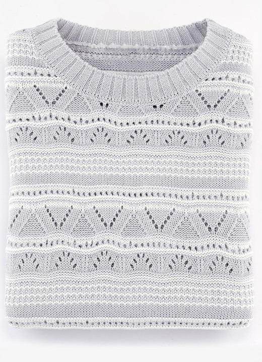 Pullover - Pullover in Ringeldessin, in Größe 038 bis 058, in Farbe HELLGRAU-WEISS Ansicht 1