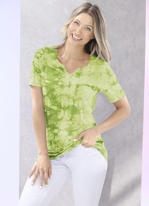 Kurzarm - Shirt in Batik-Optik in 2 Farben, in Größe 036 bis 052, in Farbe PISTAZIE BATIK Ansicht 1