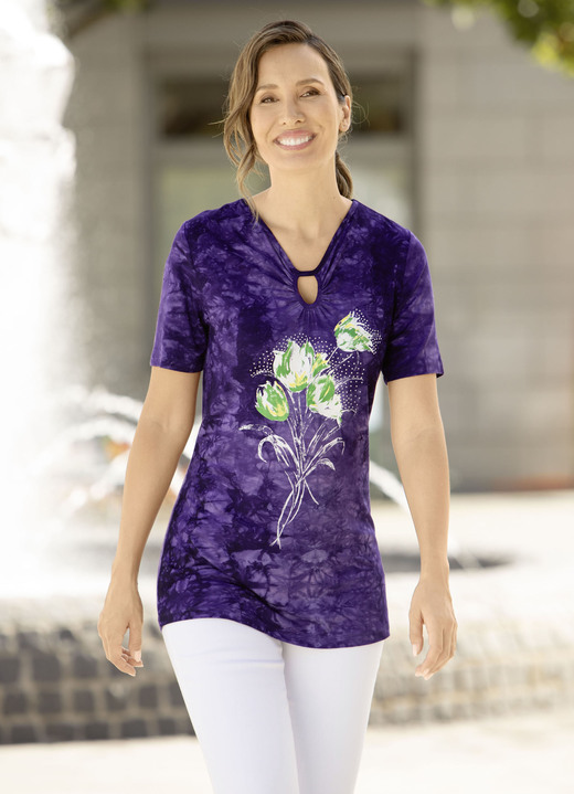 Kurzarm - Shirt in toller Batik-Optik in 3 Farben, in Größe 038 bis 054, in Farbe LILA BATIK Ansicht 1