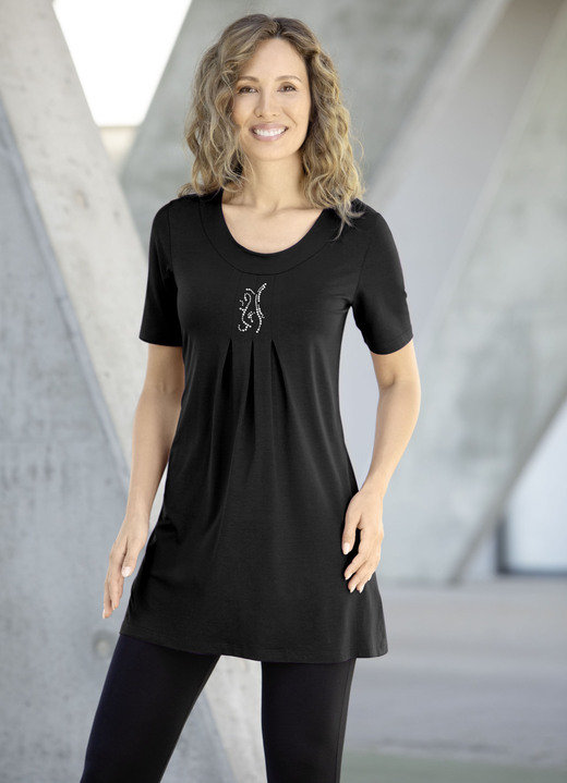 Kurzarm - Geschmackvolles Longshirt in 2 Farben Kurzarm - Geschmackvolles Longshirt in 2 Farben, in Größe 038 bis 054, in Farbe SCHWARZ