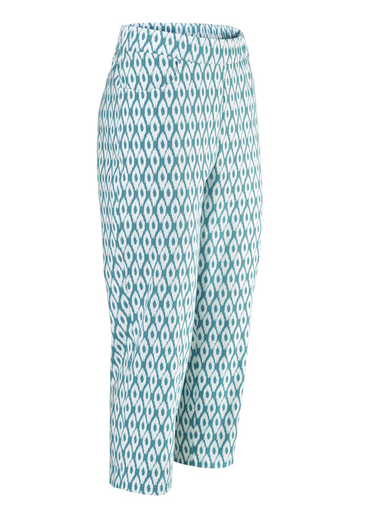 Hosen - Caprihose in bequemer Schlupfform, in Größe 036 bis 052, in Farbe TÜRKIS-ECRU Ansicht 1