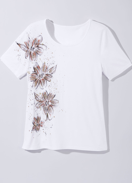 Kurzarm - Shirt mit handbemaltem Glitzerornament Kurzarm - Shirt mit handbemaltem Glitzerornament, in Größe 036 bis 052, in Farbe WEISS