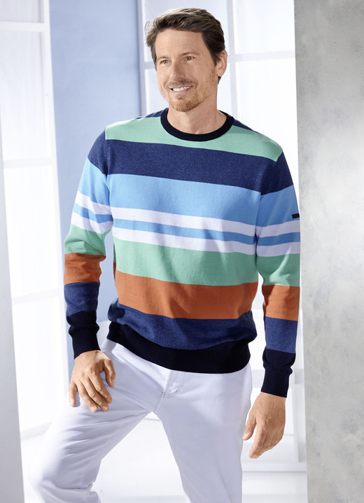 - Modischer Rundhalspullover, in Größe 3XL(64/66) bis XXL(60/62), in Farbe JEANSBLAU-BLAU-MINT Ansicht 1