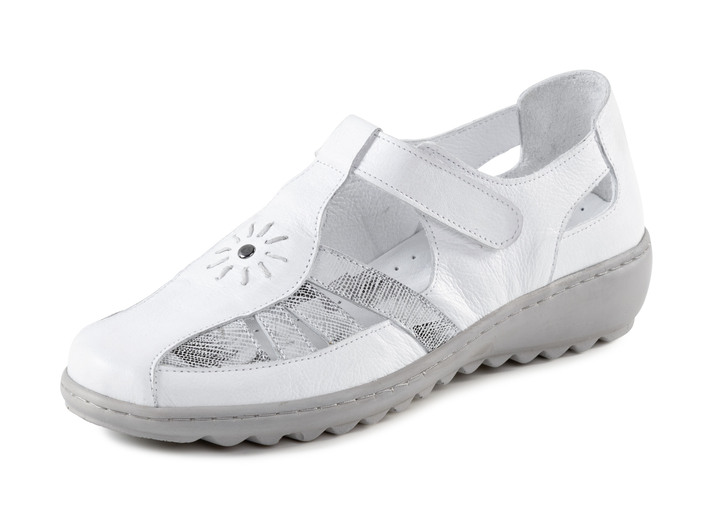 - Gemini Slipper aus teilweise geprägtem Nappaleder, in Größe 036 bis 042, in Farbe WEISS-GRAU Ansicht 1