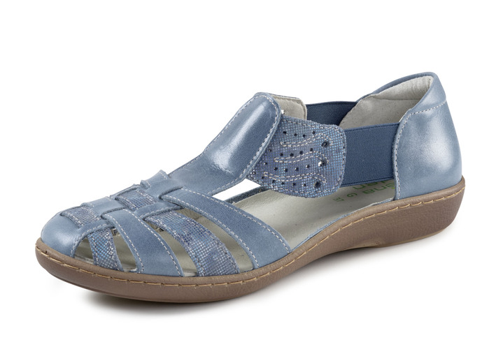 Elena Eden - ELENA EDEN Riemchen-Sandale aus Nappaleder und effektvoll geprägtem Veloursleder, in Größe 035 bis 042, in Farbe JEANS Ansicht 1