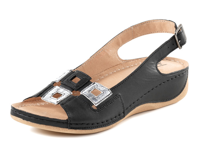 Sandaletten & Pantoletten - Sandale aus Rind-Nappaleder mit verstellbarem Fersenriemchen, in Größe 036 bis 041, in Farbe SCHWARZ-SILBER Ansicht 1