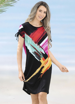 Laurina Kleid mit Inkjet-Druckdessin und raffbaren Ärmeln