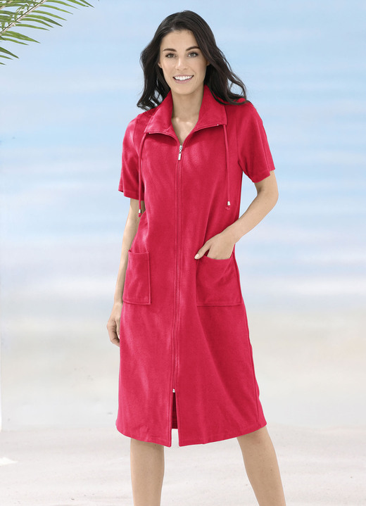 Strandkleider - Frottier-Kleid mit durchgehendem Reißverschluss, in Größe 038 bis 054, in Farbe ROT Ansicht 1