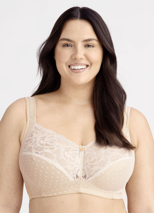 BH mit Spitze - Miss Mary BH mit Elastikspitze, in Größe 075 bis 105, in Cup F, in Farbe BEIGE Ansicht 1
