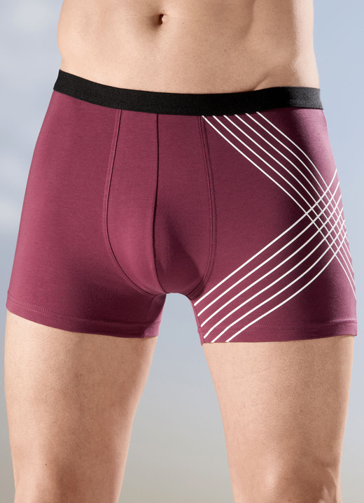 Pants & Boxershorts - Dreierpack Pants mit Elastikbund, in Größe 005 bis 011, in Farbe 2X BORDEAUX-WEISS, 1X SCHWARZ-WEISS