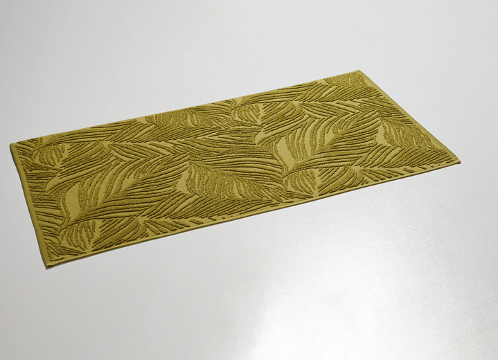 Badgarnituren - Barfußweicher Badteppich mit natürlichem Blätter-Dessin, in Farbe OLIV, in Ausführung Allover gemustert Ansicht 1