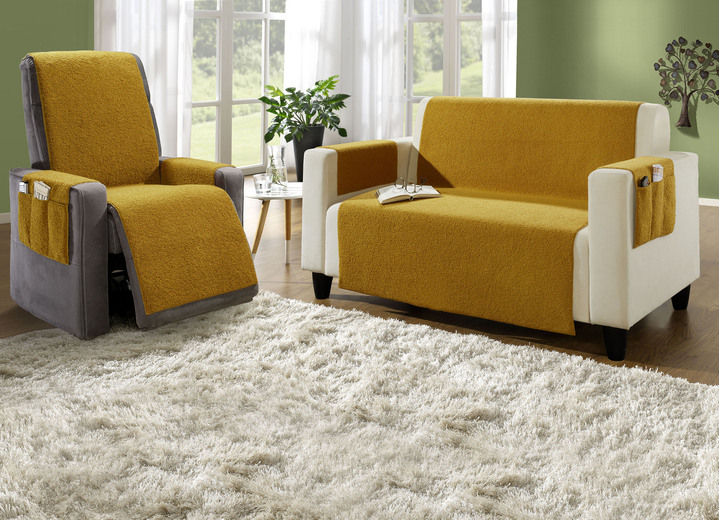 Sessel- & Sofaüberwürfe - Flauschig und wärmend: Rutschfeste Wohnaccessoires, in Größe 101 (Sesselschoner, 50x140 cm) bis 915 (Stuhlkissen 40x40x3 cm), in Farbe GOLD Ansicht 1