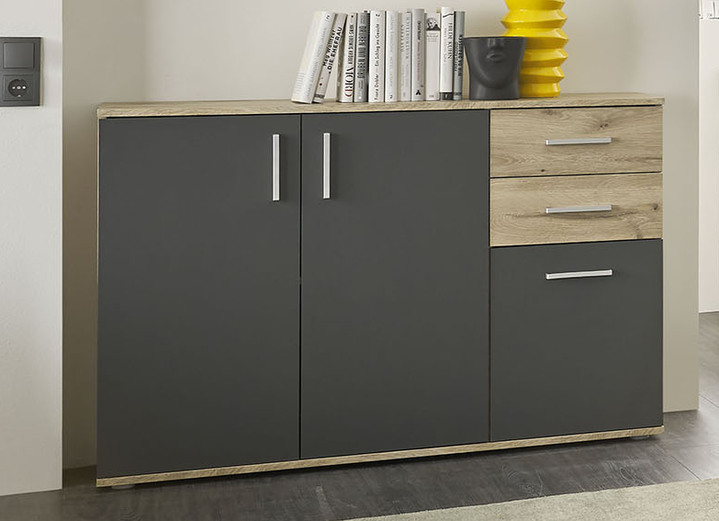 Sideboards - Moderne, kombistarke Sideboards, in Farbe EICHE-GRAU, in Ausführung 3-türig, mit 2 Schubladen Ansicht 1