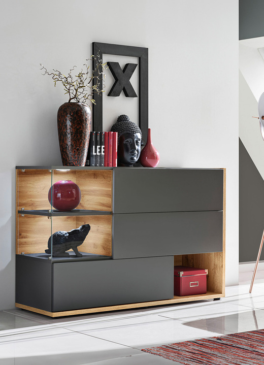 Wohnen - Sideboard mit LED-Beleuchtung, in Farbe ANTHRAZIT-WOTAN EICHE Ansicht 1