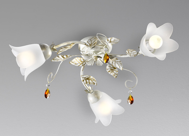 - Deckenleuchte mit Gestell aus Eisen und Glaslampenschirmen, in Farbe CREME-GOLD, in Ausführung 3-flammig