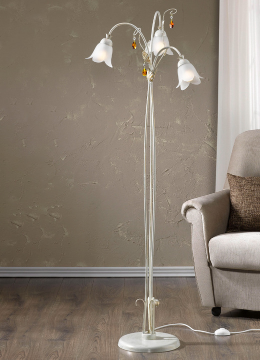 - Stehleuchte mit Gestell aus Eisen und Glaslampenschirmen, in Farbe CREME-GOLD