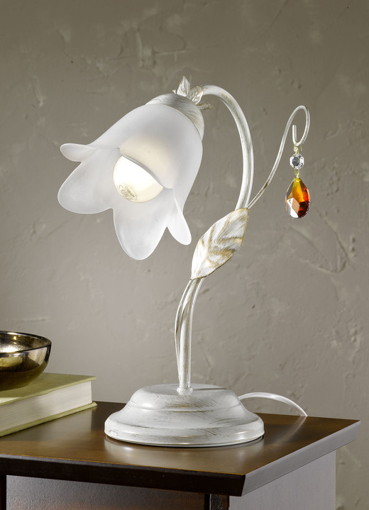 - Tischleuchte mit Gestell aus Eisen und Glaslampenschirm, in Farbe CREME-GOLD