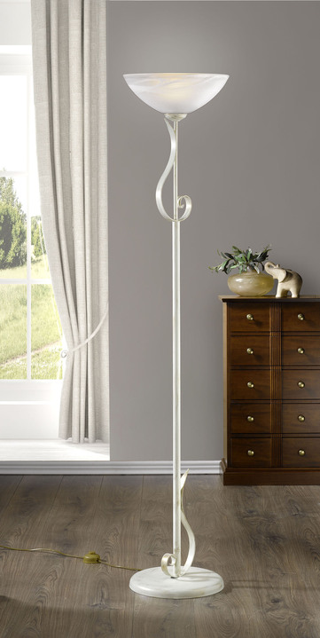 - Formschöne Stehleuchte aus Eisen und Glas, in Farbe CREME-GOLD
