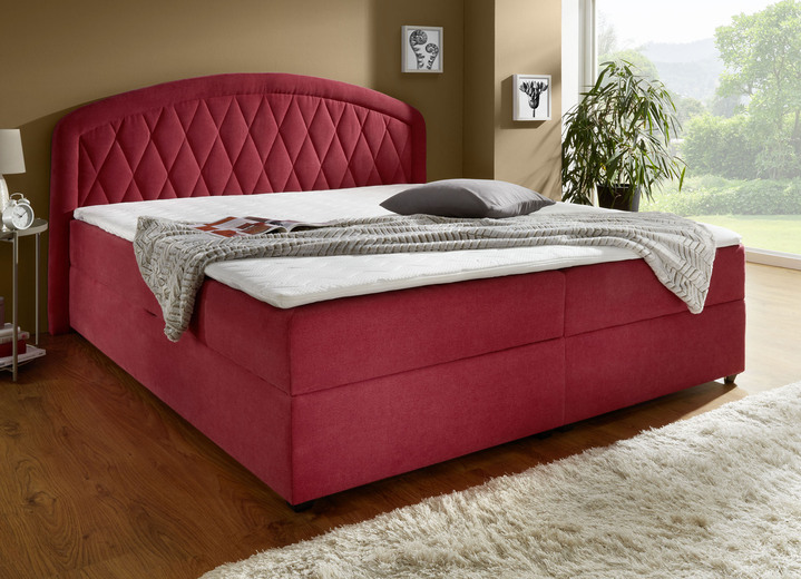 Boxspringbetten - Boxspringbett mit Bettkasten und Topper, in Farbe ROT, in Ausführung Mit Tonnentaschenfederkern-Matratze Ansicht 1