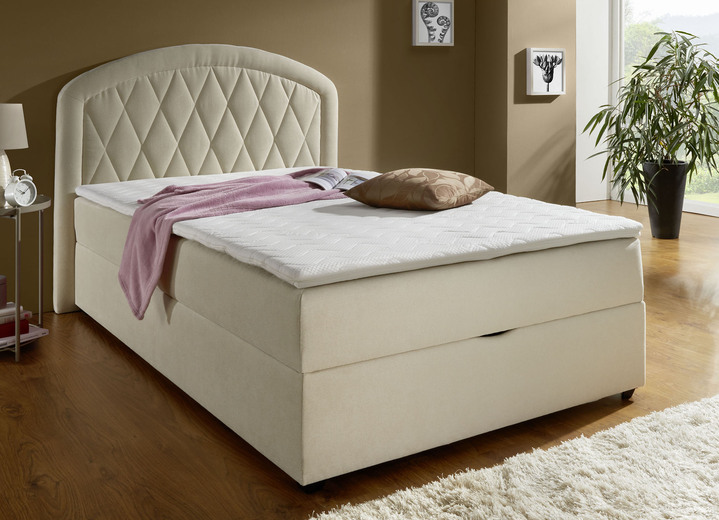 Boxspringbetten - Boxspringbett mit Bettkasten und Topper, in Farbe CREME, in Ausführung Mit Tonnentaschenfederkern-Matratze Ansicht 1