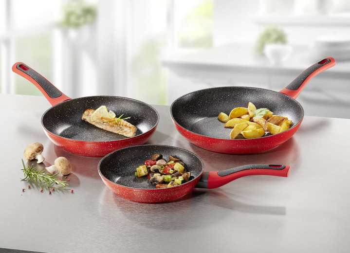- Ultra kratzfestes Granit Royal-Pfannen-Set, 3-teilig, in Farbe ROT-SCHWARZ