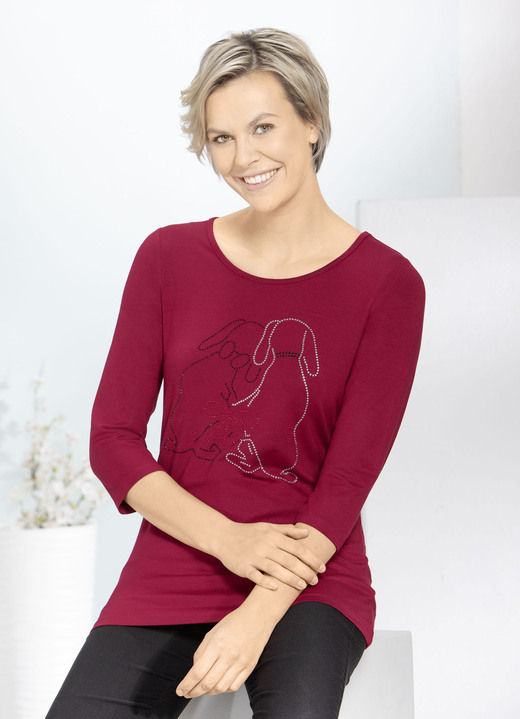 3/4-Arm - Ansprechendes Shirt mit Strasszier 3/4-Arm - Ansprechendes Shirt mit Strasszier, in Größe 036 bis 054, in Farbe BORDEAUX
