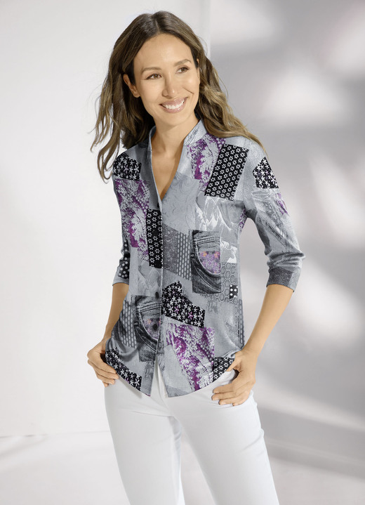 Blusen & Tuniken - Shirtbluse mit Knopfleiste Blusen & Tuniken - Shirtbluse mit Knopfleiste, in Größe 036 bis 052, in Farbe GRAU-ROSÉ-BUNT